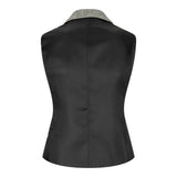 wsn03 - Blazer Colete Feminino em Tweed Cinza com Patch Elow Estilo Peaky Anos 1920