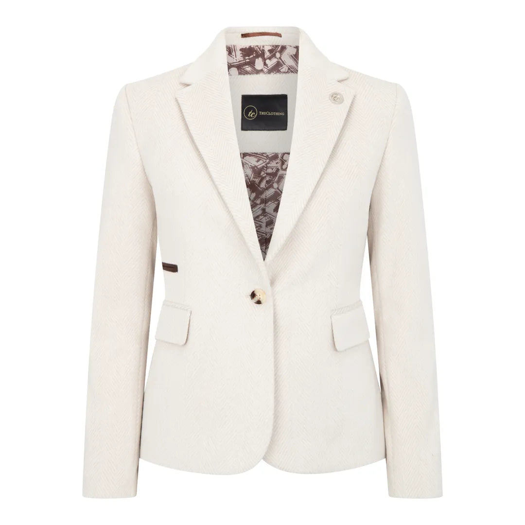 WSN15 - Blazer feminino em tweed de lã creme