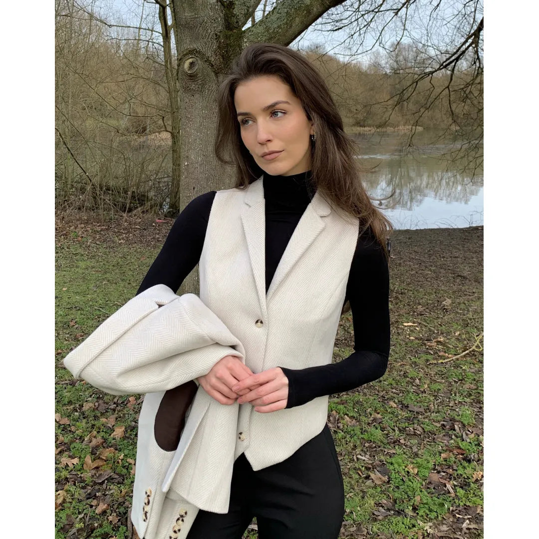 WSN15 - Colete feminino em tweed de lã creme