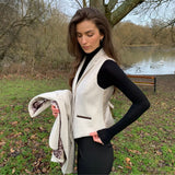 WSN15 - Colete feminino em tweed de lã creme