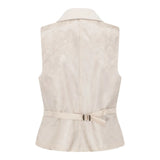 WSN15 - Colete feminino em tweed de lã creme