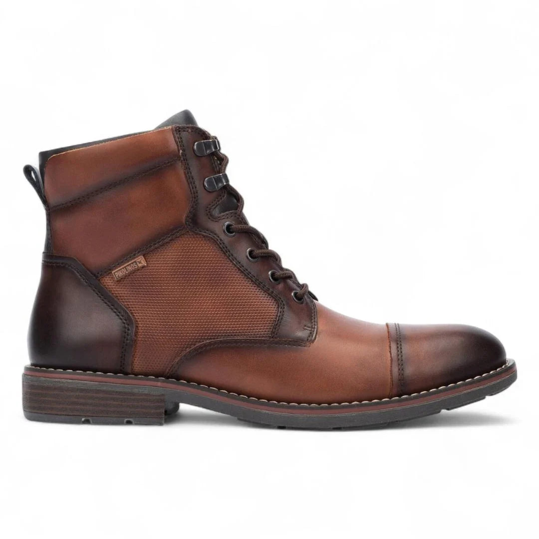 York - Botas de cano curto masculinas em couro marrom Cuero com cadarço