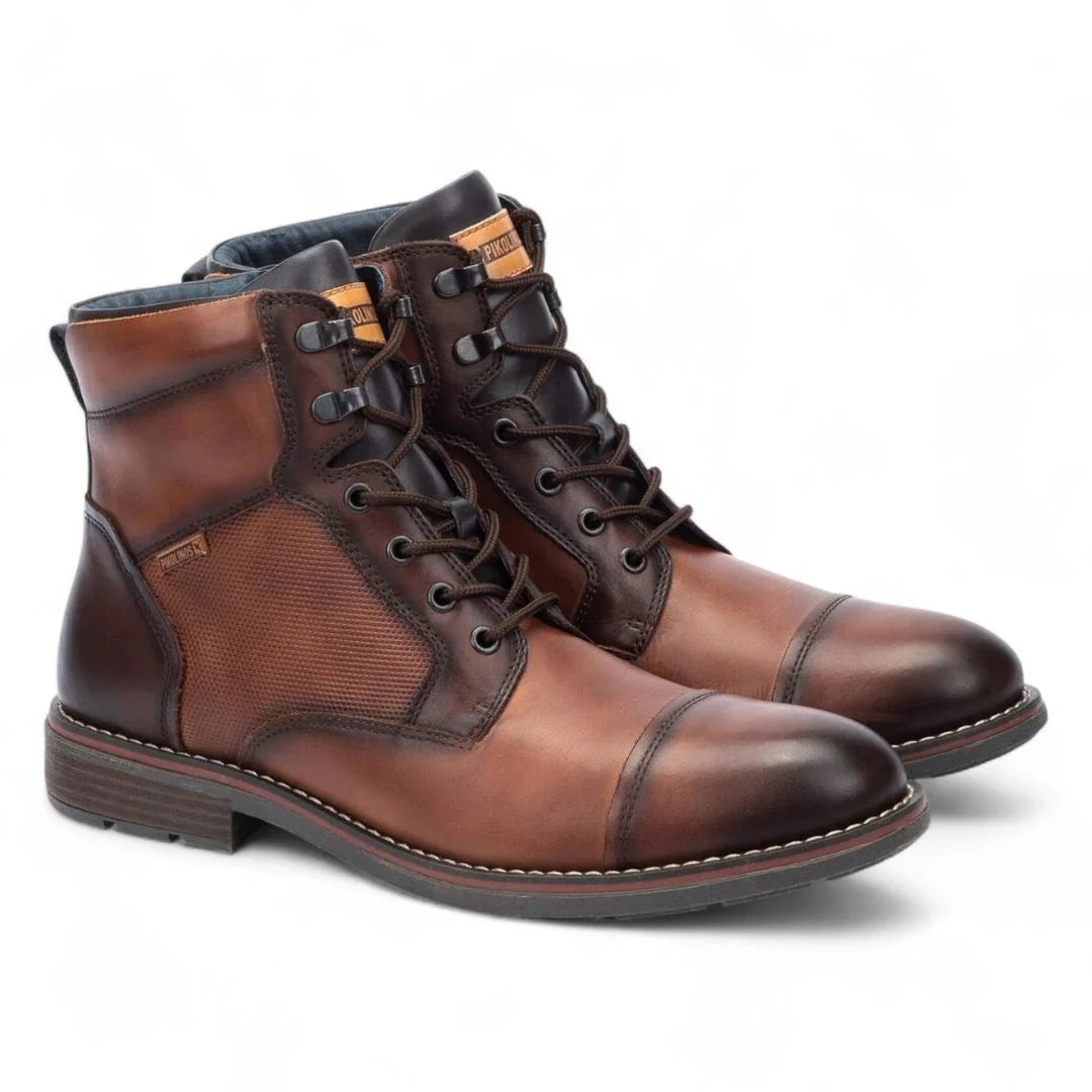 York - Botas de cano curto masculinas em couro marrom Cuero com cadarço