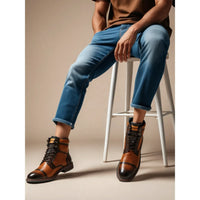York - Botas de cano curto masculinas em couro marrom Cuero com cadarço