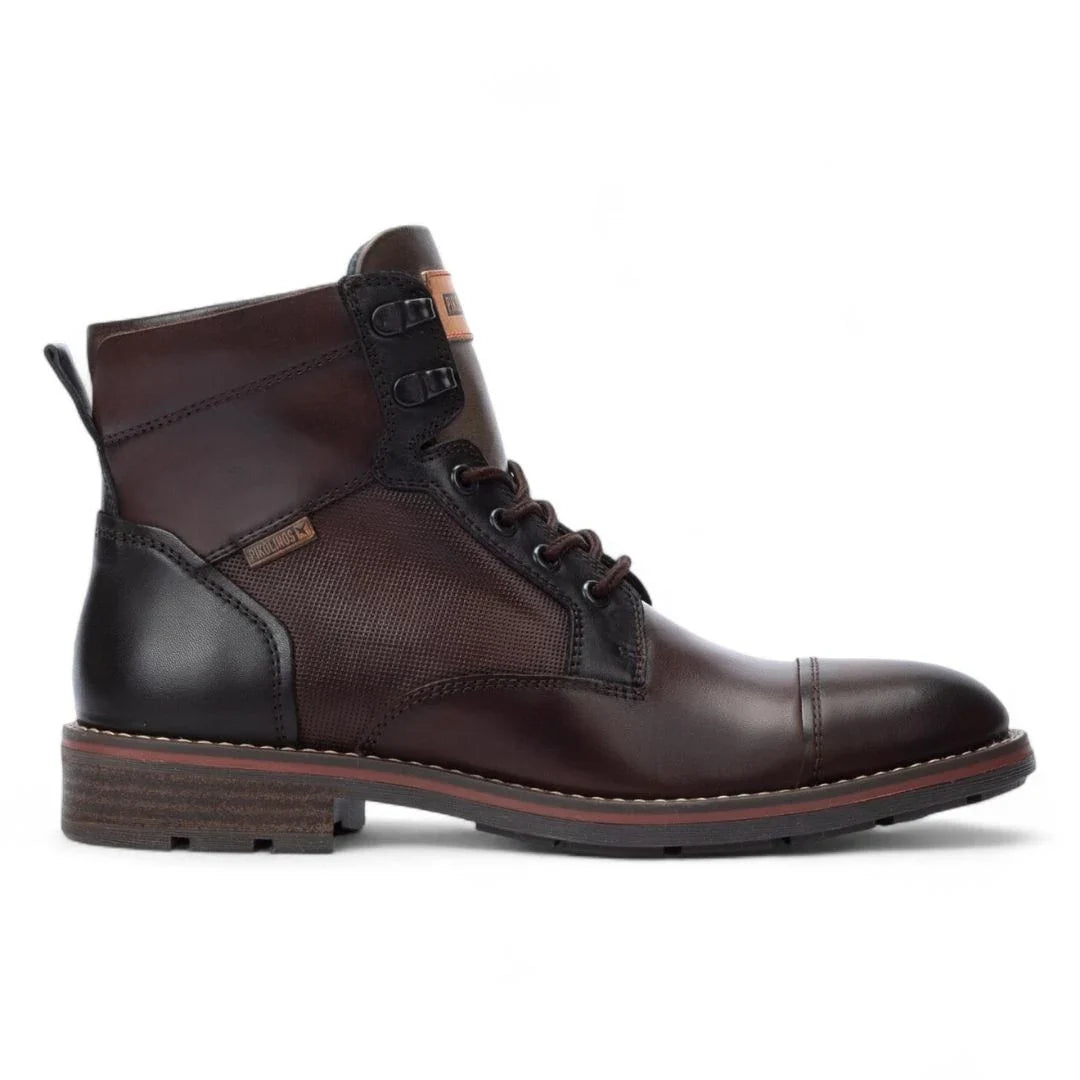 York - Botas de cano curto masculinas Olmo em couro marrom com cadarço