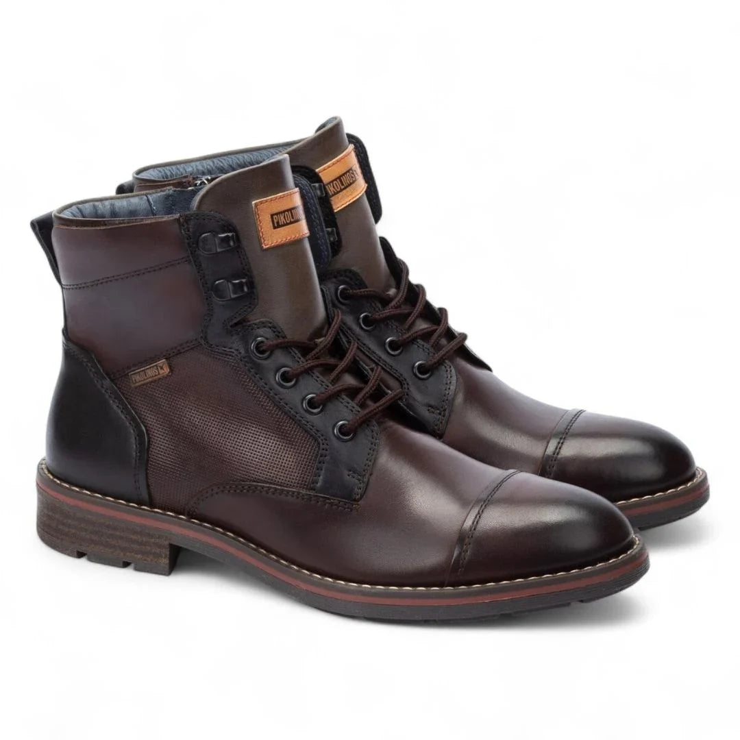 York - Botas de cano curto masculinas Olmo em couro marrom com cadarço
