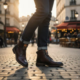 York - Botas de cano curto masculinas Olmo em couro marrom com cadarço