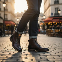 York - Botas de cano curto masculinas Olmo em couro marrom com cadarço