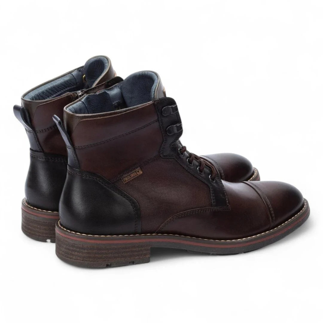 York - Botas de cano curto masculinas Olmo em couro marrom com cadarço